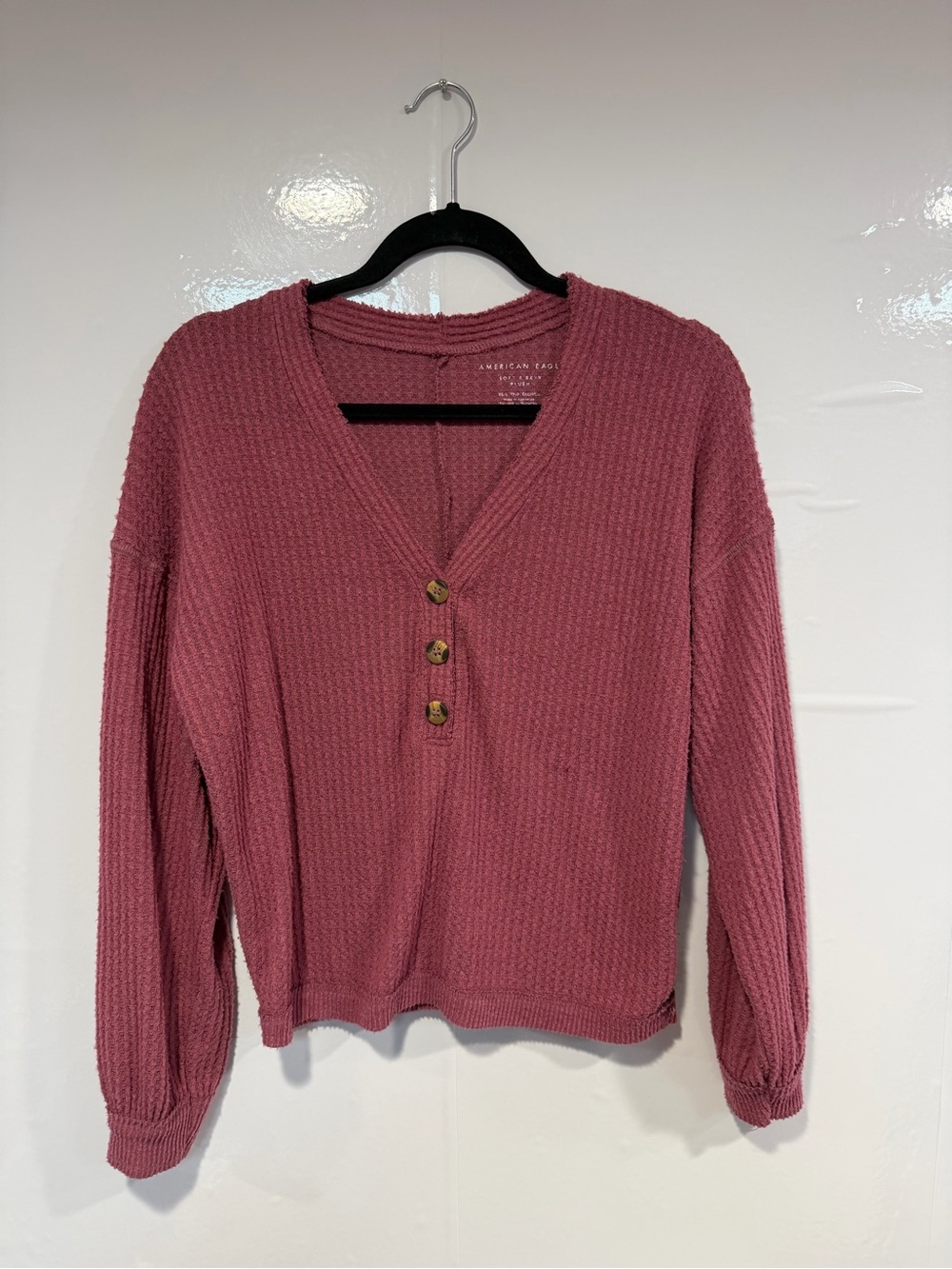 American Eagle soft & sexy plush Mauve‎ Button-Front Waffle Knit Sweater